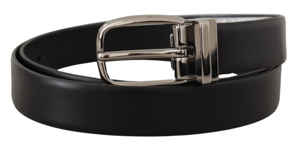 Black Leather Silver Metal Chrome Logo Buckle Belt Black Leather Silver Metal Chrome Logo Buckle Belt