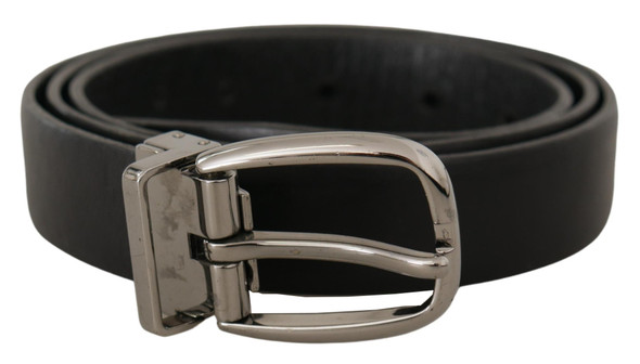 Black Leather Chrome Logo Metal Buckle Belt Black Leather Chrome Logo Metal Buckle Belt