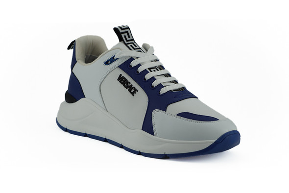 Versace Elegant Blue and White Leather Sneakers Versace Elegant Blue and White Leather Sneakers