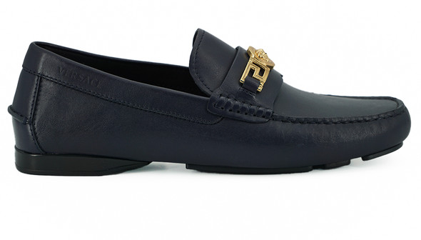 Versace Elegant Navy Blue Calf Leather Loafers Versace Elegant Navy Blue Calf Leather Loafers