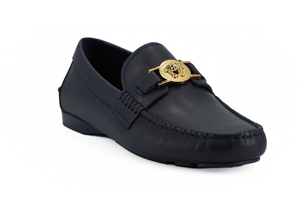 Versace Elegant Navy Blue Calf Leather Loafers DSU6014S D1VS 1U04V Versace Elegant Navy Blue Calf Leather Loafers DSU6014S D1VS 1U04V