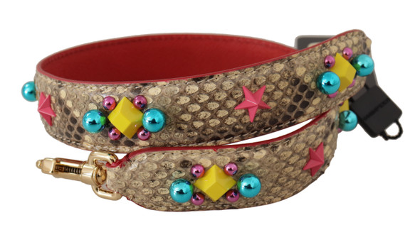 Dolce & Gabbana Beige Python Leather Crystals Shoulder Strap Dolce & Gabbana Beige Python Leather Crystals Shoulder Strap