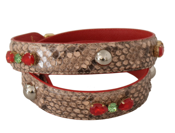 Dolce & Gabbana Brown Python Leather Crystals Shoulder Strap Dolce & Gabbana Brown Python Leather Crystals Shoulder Strap