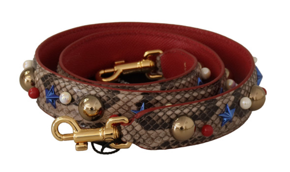 Dolce & Gabbana Brown Python Leather Studded Shoulder Strap Dolce & Gabbana Brown Python Leather Studded Shoulder Strap