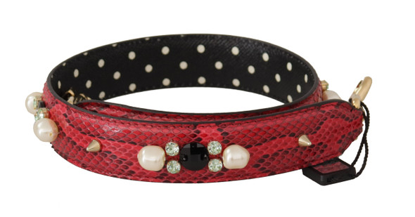 Dolce & Gabbana Red Python Leather Crystals Reversible Shoulder Strap BEL8743 Dolce & Gabbana Red Python Leather Crystals Reversible Shoulder Strap BEL8743