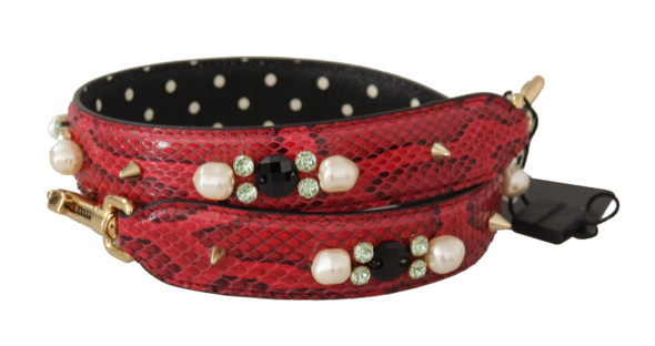 Dolce & Gabbana Red Python Leather Crystals Reversible Shoulder Strap BEL8743 Dolce & Gabbana Red Python Leather Crystals Reversible Shoulder Strap BEL8743