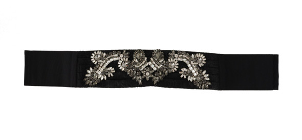 Black Silk Brass Crystal Embellished Waist Belt Black Silk Brass Crystal Embellished Waist Belt
