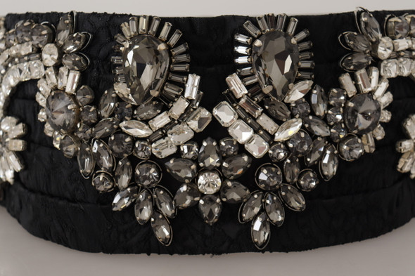 Black Silk Brass Crystal Embellished Waist Belt Black Silk Brass Crystal Embellished Waist Belt