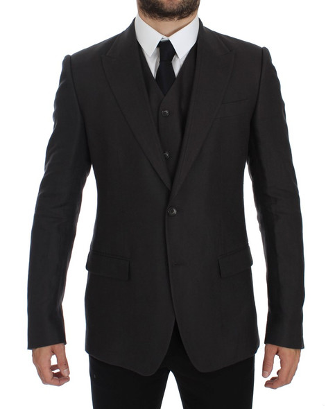 Dolce & Gabbana Gray Slim Fit Linen Blazer Jacket Dolce & Gabbana Gray Slim Fit Linen Blazer Jacket