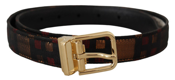 Multicolor Leather Jacquard Gold Metal Buckle Belt Multicolor Leather Jacquard Gold Metal Buckle Belt