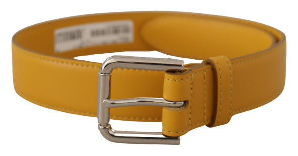 Yellow Leather Silver Tone Logo Metal Buckle Belt Yellow Leather Silver Tone Logo Metal Buckle Belt