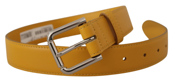 Yellow Leather Silver Tone Logo Metal Buckle Belt Yellow Leather Silver Tone Logo Metal Buckle Belt