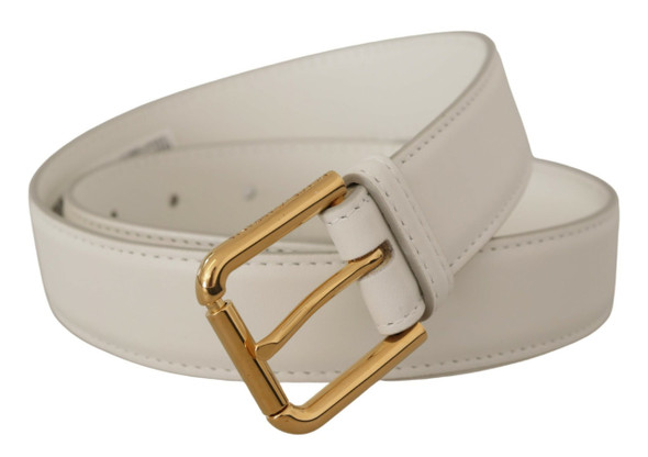 White Calf Leather Gold Tone Logo Metal Buckle Belt White Calf Leather Gold Tone Logo Metal Buckle Belt
