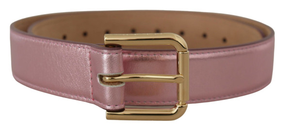 Metallic Pink Polished Leather Logo Metal Buckle Belt Metallic Pink Polished Leather Logo Metal Buckle Belt