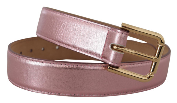 Metallic Pink Polished Leather Logo Metal Buckle Belt Metallic Pink Polished Leather Logo Metal Buckle Belt