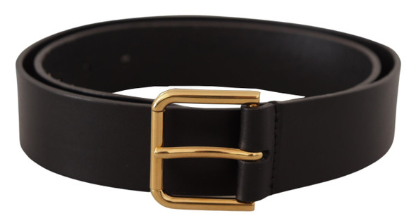 Black Calf Leather Gold Tone Logo Metal Buckle Belt Black Calf Leather Gold Tone Logo Metal Buckle Belt