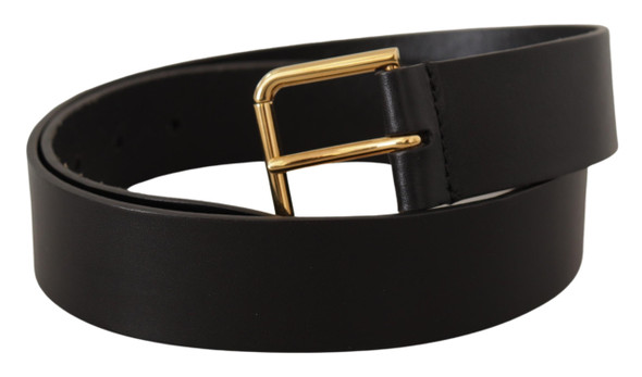 Black Calf Leather Gold Tone Logo Metal Buckle Belt Black Calf Leather Gold Tone Logo Metal Buckle Belt