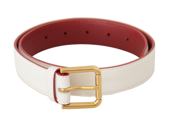 White Calf Leather Two-Toned Gold Metal Buckle Belt White Calf Leather Two-Toned Gold Metal Buckle Belt