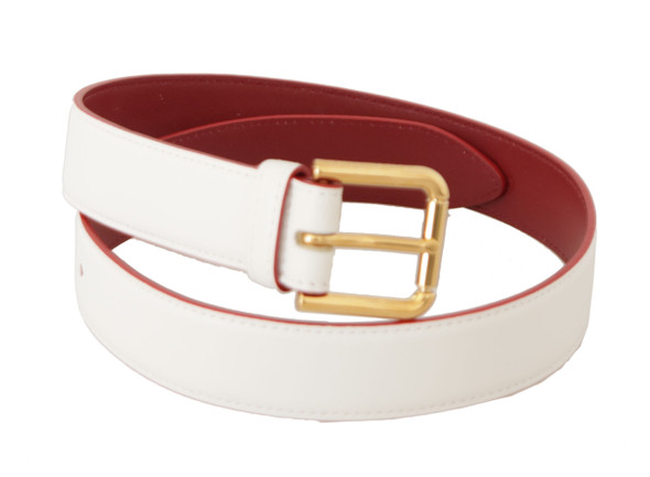 White Calf Leather Two-Toned Gold Metal Buckle Belt White Calf Leather Two-Toned Gold Metal Buckle Belt