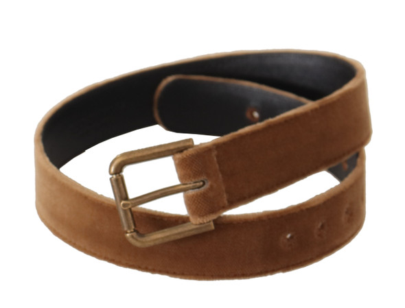 Brown Velvet Bronze Vintage Logo Metal Buckle Belt Brown Velvet Bronze Vintage Logo Metal Buckle Belt
