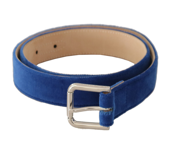 Blue Velvet Silver Logo Engraved Metal Buckle Belt Blue Velvet Silver Logo Engraved Metal Buckle Belt