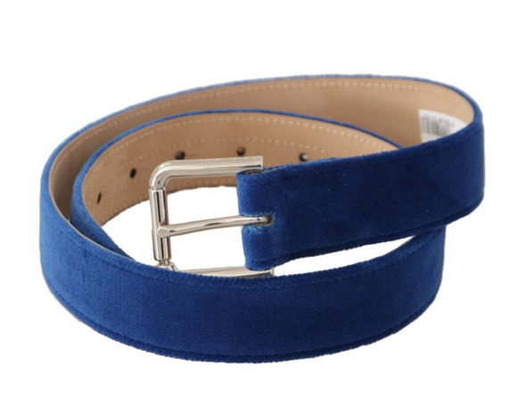 Blue Velvet Silver Logo Engraved Metal Buckle Belt Blue Velvet Silver Logo Engraved Metal Buckle Belt