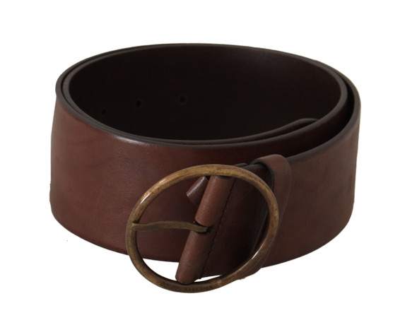 Dark Brown Wide Waist Leather Metal Round Buckle Belt Dark Brown Wide Waist Leather Metal Round Buckle Belt