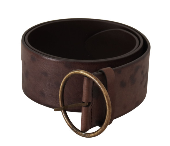 Dark Brown Wide Calf Leather Logo Round Buckle Belt Dark Brown Wide Calf Leather Logo Round Buckle Belt