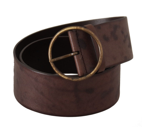 Dark Brown Wide Calf Leather Logo Round Buckle Belt Dark Brown Wide Calf Leather Logo Round Buckle Belt