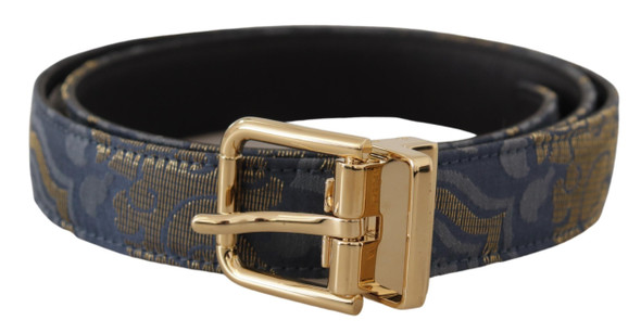 Dolce & Gabbana Navy Blue Jacquard Gold Tone Logo Metal Buckle Belt Dolce & Gabbana Navy Blue Jacquard Gold Tone Logo Metal Buckle Belt