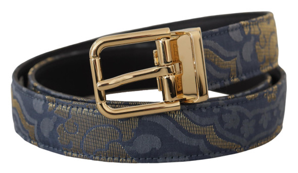 Dolce & Gabbana Navy Blue Jacquard Gold Tone Logo Metal Buckle Belt Dolce & Gabbana Navy Blue Jacquard Gold Tone Logo Metal Buckle Belt