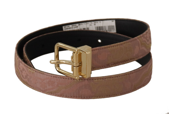 Rose Gold Leather Logo Engraved Metal Buckle Belt Rose Gold Leather Logo Engraved Metal Buckle Belt