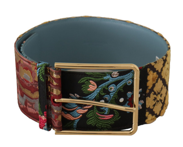 Dolce & Gabbana Multicolor Embroidered Leather Gold Metal Buckle Belt Dolce & Gabbana Multicolor Embroidered Leather Gold Metal Buckle Belt