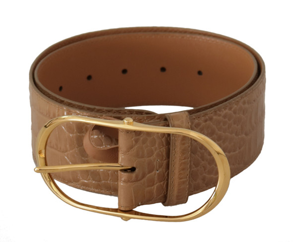 Brown Beige Leather Gold Metal Oval Buckle Belt Brown Beige Leather Gold Metal Oval Buckle Belt