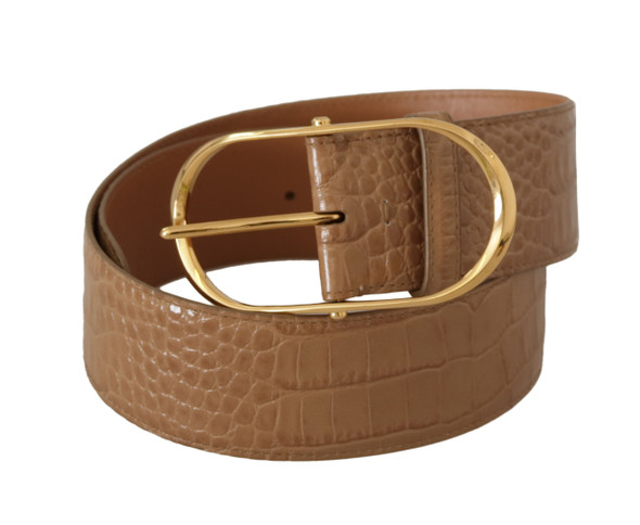 Brown Beige Leather Gold Metal Oval Buckle Belt Brown Beige Leather Gold Metal Oval Buckle Belt