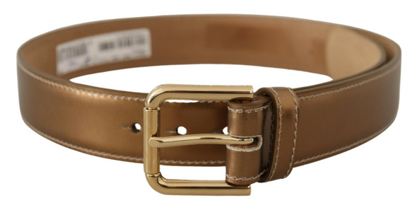 Bronze Calf Leather Gold Logo Waist Buckle Belt Bronze Calf Leather Gold Logo Waist Buckle Belt