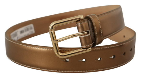 Bronze Calf Leather Gold Logo Waist Buckle Belt Bronze Calf Leather Gold Logo Waist Buckle Belt