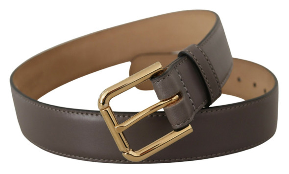 Gray Calfskin Leather Gold Metal Logo Buckle Belt Gray Calfskin Leather Gold Metal Logo Buckle Belt