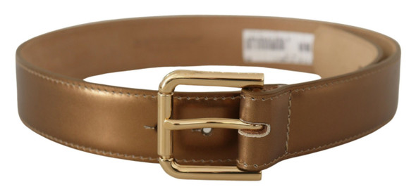 Dolce & Gabbana Bronze Leather Gold Logo Engraved Waist Buckle Belt Dolce & Gabbana Bronze Leather Gold Logo Engraved Waist Buckle Belt