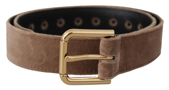 Light Brown Velvet Gold Tone Logo Metal Buckle Belt Light Brown Velvet Gold Tone Logo Metal Buckle Belt