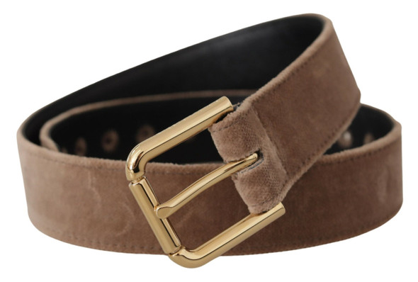 Light Brown Velvet Gold Tone Logo Metal Buckle Belt Light Brown Velvet Gold Tone Logo Metal Buckle Belt