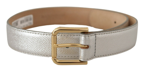 Dolce & Gabbana Silver Leather Gold Tone Logo Metal Waist Buckle Belt Dolce & Gabbana Silver Leather Gold Tone Logo Metal Waist Buckle Belt