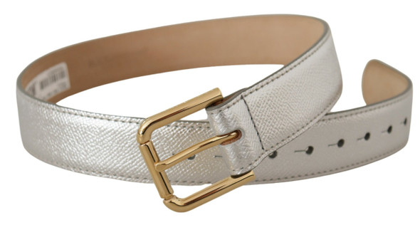 Silver Leather Gold Tone Logo Metal Waist Buckle Belt Silver Leather Gold Tone Logo Metal Waist Buckle Belt