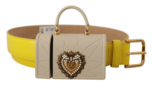 Yellow Leather Devotion Heart Micro Bag Headphones Belt Yellow Leather Devotion Heart Micro Bag Headphones Belt