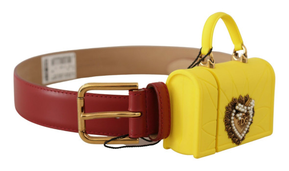 Red Leather Yellow DEVOTION Heart Bag Buckle Belt Red Leather Yellow DEVOTION Heart Bag Buckle Belt