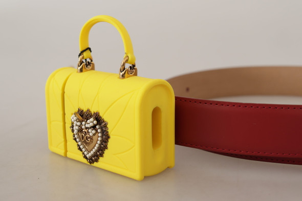 Red Leather Yellow DEVOTION Heart Bag Buckle Belt Red Leather Yellow DEVOTION Heart Bag Buckle Belt