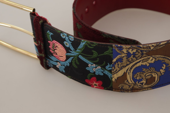 Red Embroidered Leather Gold Logo Metal Buckle Belt Red Embroidered Leather Gold Logo Metal Buckle Belt