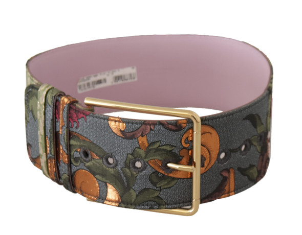 Multicolor Leather Embroidered Gold Metal Buckle Belt Multicolor Leather Embroidered Gold Metal Buckle Belt