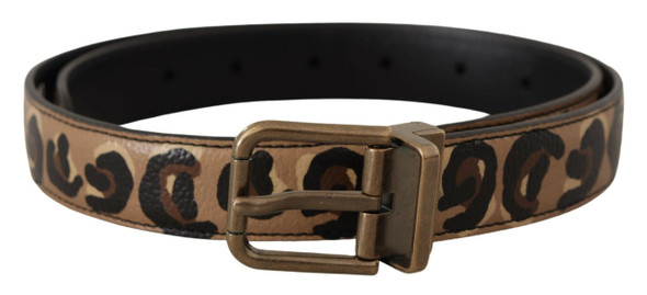 Brown Leather Leopard Print Bronze Metal Buckle Belt Brown Leather Leopard Print Bronze Metal Buckle Belt