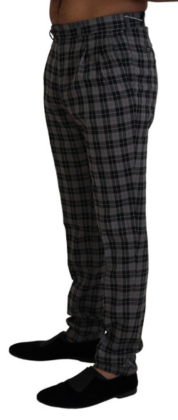 BENCIVENGA Gray Checkered Slim Fit Men Pants BENCIVENGA Gray Checkered Slim Fit Men Pants